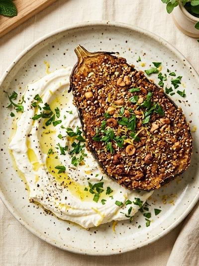 Air Fryer Dukkah-Crusted Eggplant Steaks with Whipped Feta