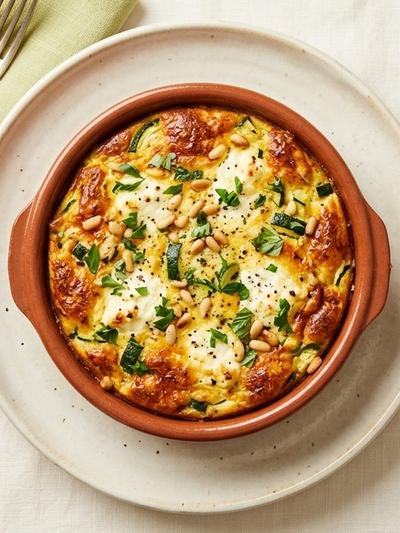 Air Fryer Italian Egg Torta with Ricotta, Zucchini & Pine Nuts
