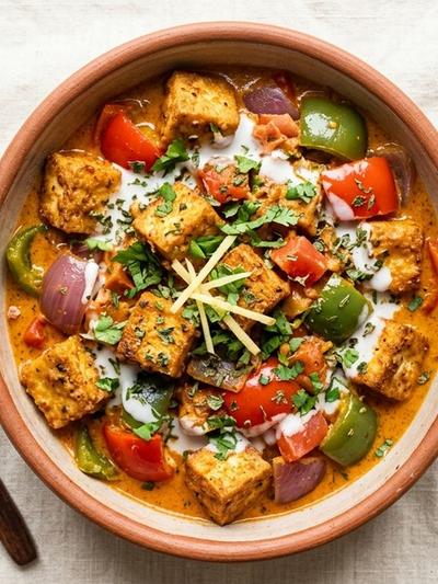 Air Fryer Kadai Tofu with Creamy Coconut Masala