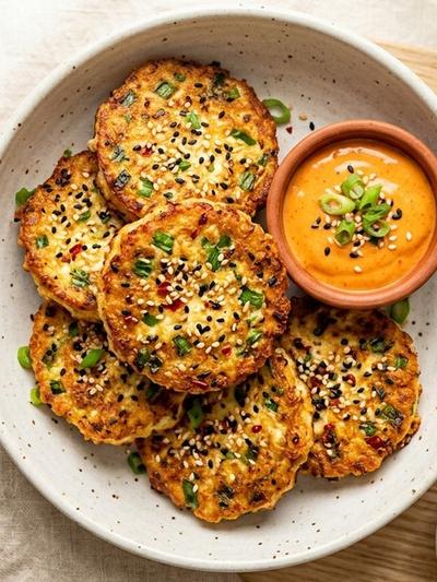 Air Fryer Korean Sesame-Scallion Egg Patties with Gochujang Mayo