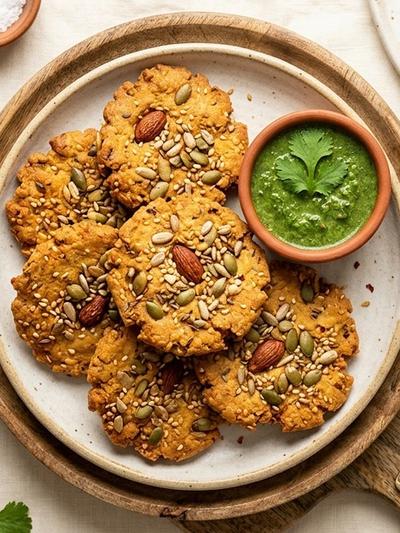 Air Fryer Masala Almond & Seed Mathri Crackers