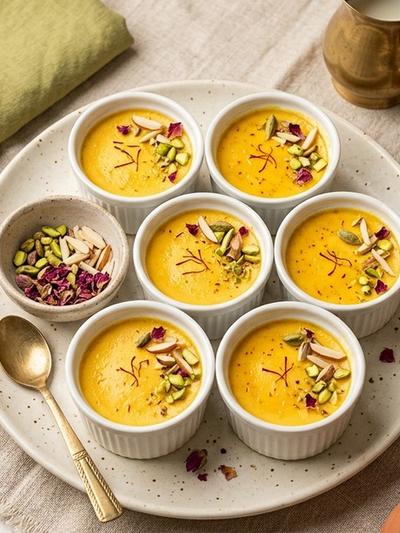 Air Fryer Rasmalai Custard Cups with Saffron & Cardamom