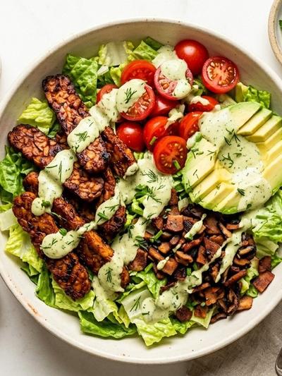 Air Fryer Smoky Tempeh "BLT" Bowls with Creamy Avocado Ranch
