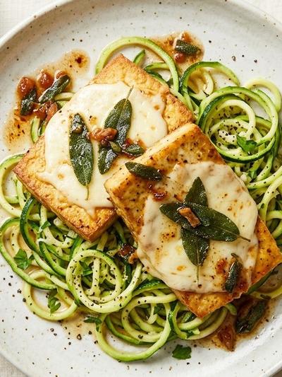 Air Fryer Tofu Saltimbocca with Sage Brown Butter & Melted Mozzarella