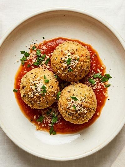 Air Fryer Walnut-Seed Arancini with Roasted Garlic Marinara