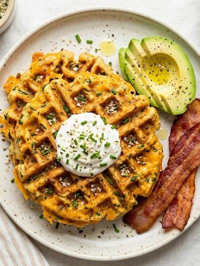 Batch-Prep Cheddar-Chive Almond Flour Waffles with Hemp & Flax