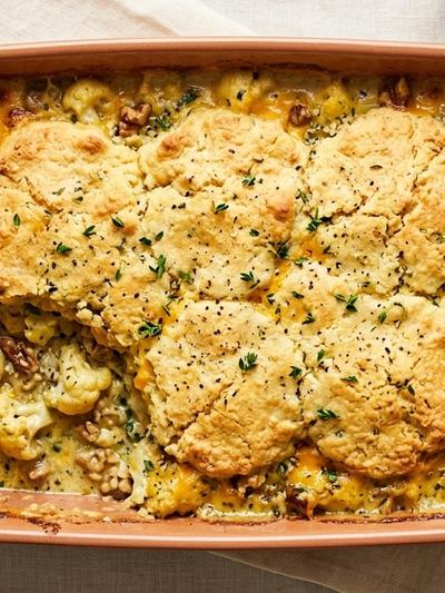 Batch-Prep Cheesy Walnut-Hemp Casserole with Almond Biscuit Top