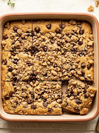Batch-Prep Chocolate Chip Cookie Dough Bars with Walnut-Flax Crumble