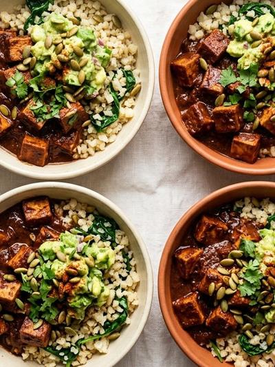 Batch-Prep Coconut-Ancho Tofu Bowls with Pepita-Avocado Salsa