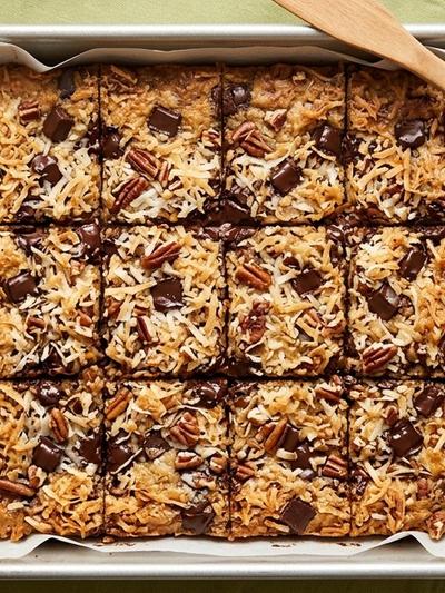 Batch-Prep Coconut Magic Cookie Bars with Pecans & Dark Chocolate