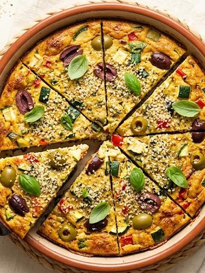 Batch-Prep Italian Coconut Tofu Frittata with Olives & Hemp Parmesan