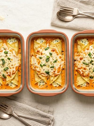 Batch-Prep Italian Egg Manicotti with Ricotta & Garlic Rosa Sauce