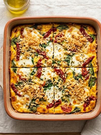 Batch-Prep Italian Mozzarella Slab Frittata with Parmesan-Almond Crumble