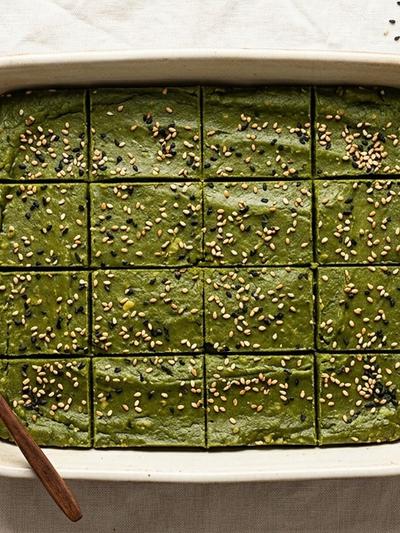 Batch-Prep Japanese Matcha Almond Fudge Squares with Toasted Sesame