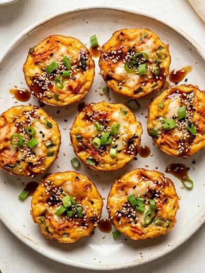 Batch-Prep Korean Kimchi-Cheese Mini Frittatas with Sesame Drizzle