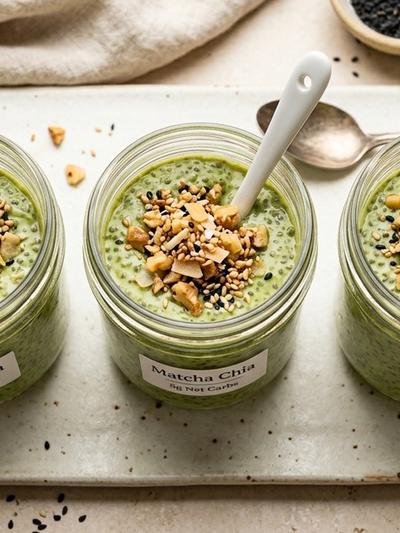 Batch-Prep Matcha Coconut Chia Pudding with Walnut-Sesame Crumble