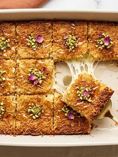 Batch-Prep Mediterranean Mozzarella Knafeh Bars with Rose Syrup