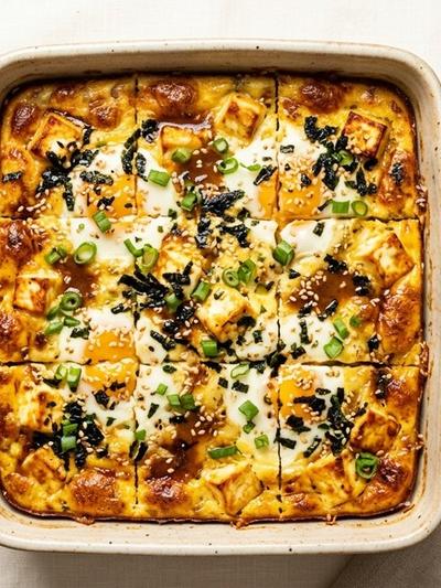 Batch-Prep Miso Butter Paneer & Egg Breakfast Bake with Nori