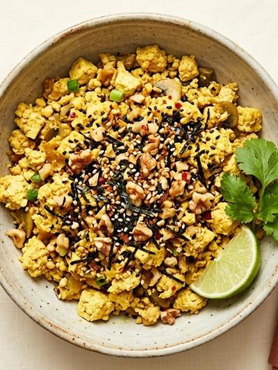 Batch-Prep Miso-Ginger Tofu Scramble with Walnut-Sesame Furikake