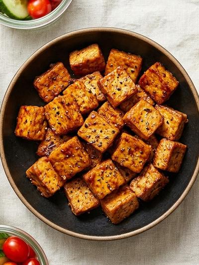Batch-Prep Smoky BBQ Tofu Jerky Bites with Tahini-Mustard Dip
