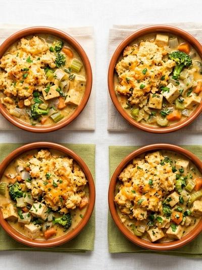 Batch-Prep Tofu Pot Pie Bowls with Cheddar Biscuit Crumble