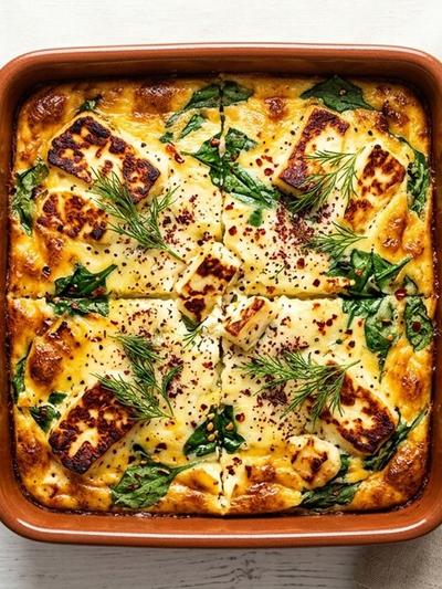 Batch-Prep Turkish Mascarpone & Halloumi Egg Bake with Dill & Sumac