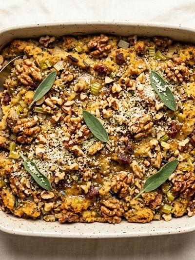 Batch-Prep Walnut-Hemp Sage Stuffing with Brown Butter & Parmesan