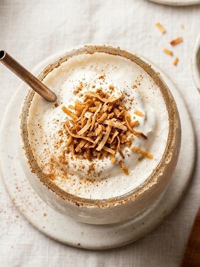 Coconut Cream Vanilla Milkshake with Air-Fryer Coconut Crunch