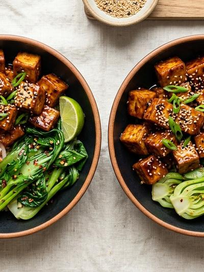 Crispy Miso-Glazed Tofu Bowls with Sesame Bok Choy