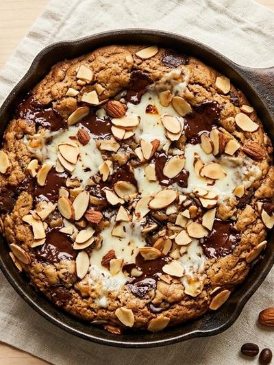 Gooey Italian Mozzarella Skillet Cookie with Dark Chocolate & Espresso