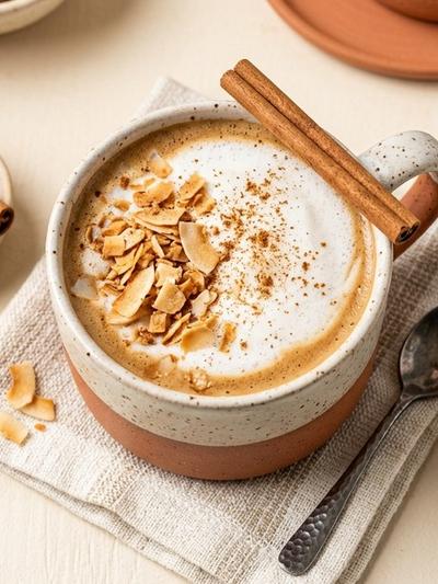 Mexican Café de Olla Latte with Air-Fryer Coconut Crunch