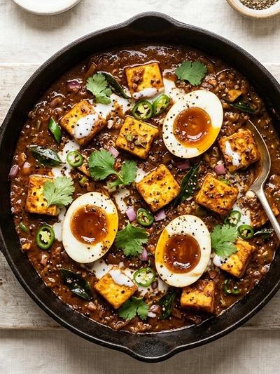 One-Pan Chettinad Egg & Paneer Pepper Curry with Coconut Cream