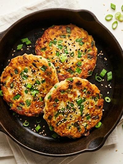 One-Pan Chinese Scallion Cream Cheese Pancakes with Ginger-Sesame Dip