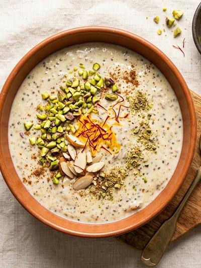 One-Pan Coconut Cardamom Kheer with Saffron & Pistachios