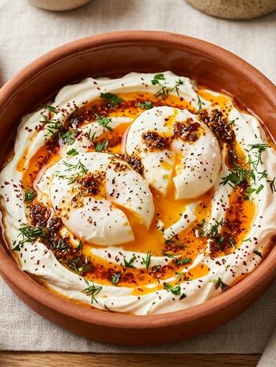 One-Pan Turkish Cilbir with Whipped Cream Cheese & Za'atar Butter