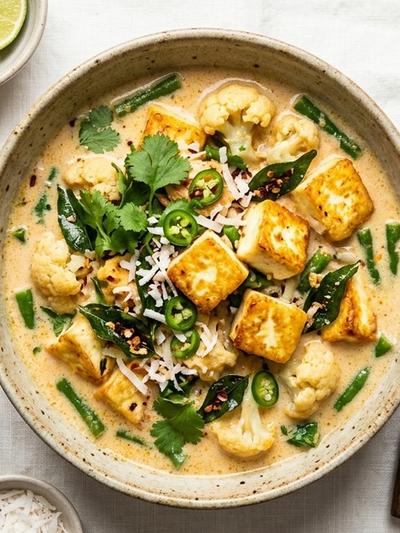 One-Pot Kerala Coconut Cream Paneer Stew with Curry Leaves