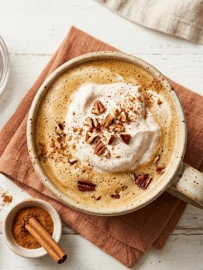 One-Saucepan Toasted Pecan Pie Latte with Cinnamon Cream