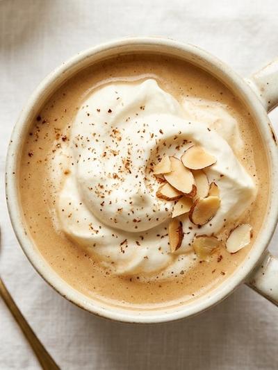 One-Saucepan Warm Amaretto Almond Cream with Mascarpone Foam