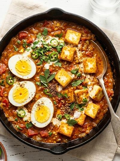 One-Skillet Indian Egg Masala with Golden Pan-Fried Paneer