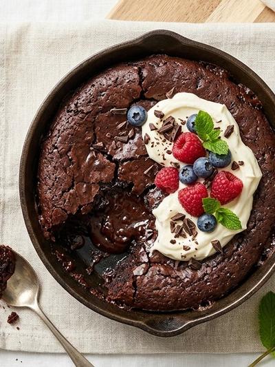 One-Skillet Mascarpone Dark Chocolate Lava Cake