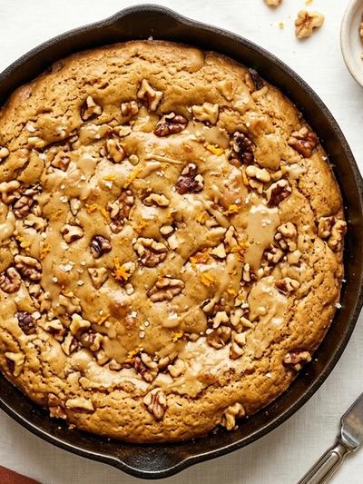 One-Skillet Mediterranean Tahini Blondies with Toasted Walnuts