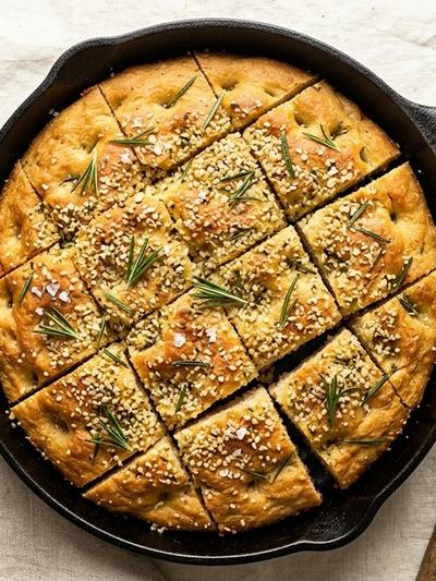 Skillet Rosemary Focaccia with Hemp Seed Parmesan (Vegan Keto)