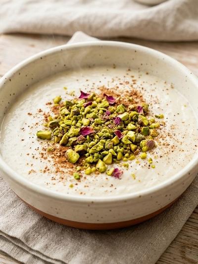 Warm Coconut Sahlab with Air-Fryer Pistachio Crumble