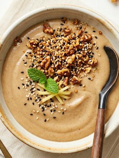 Warm Korean Ginger-Walnut Cream with Air-Fryer Sesame-Hemp Crumble