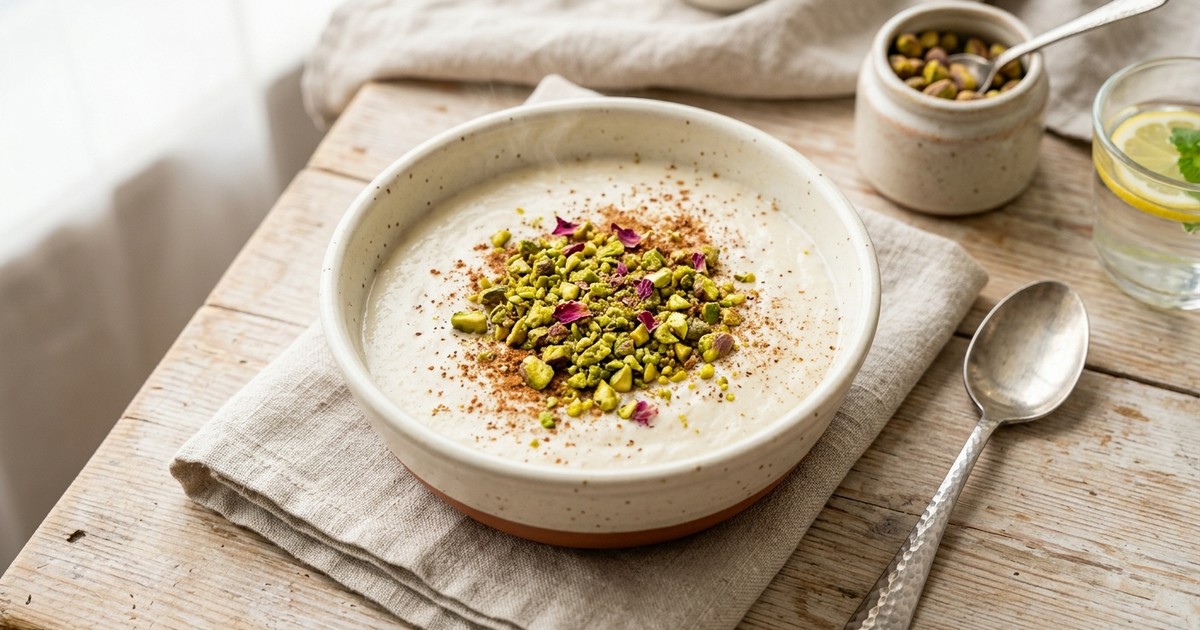 Warm Coconut Sahlab with Air-Fryer Pistachio Crumble